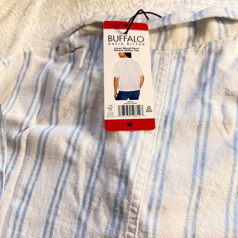 Buffalo David Bitton Striped Linen Blend Button-Up Shirt M NWT - Picture 8 of 9